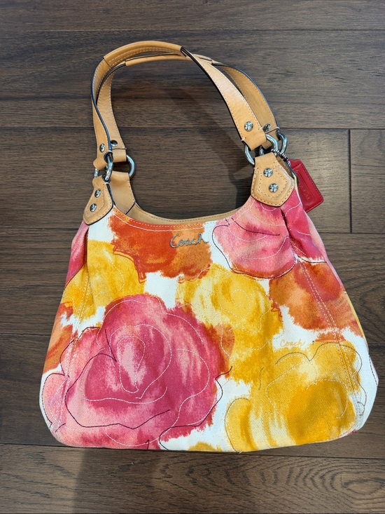 Coach Handbags - Vintage Coach 2002 Floral Fabric Maggie Shoulder Bag in Yellow & Pink - C15-049
